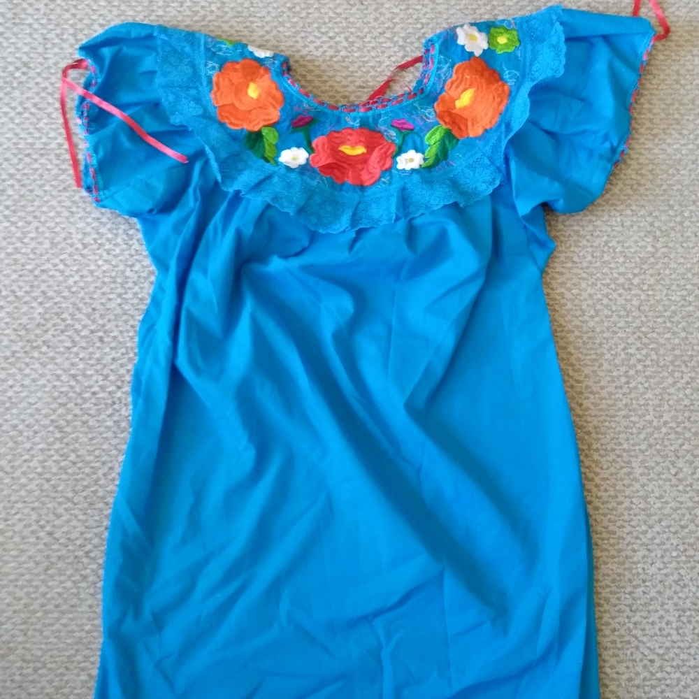 Mexican blue flower dress